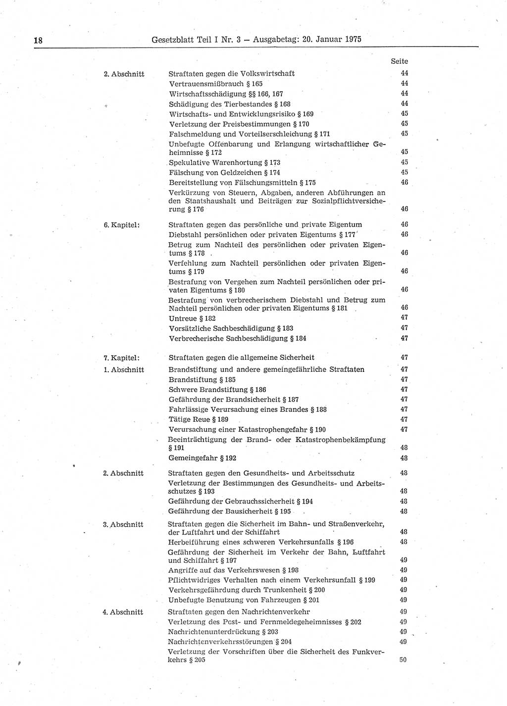 Gesetzblatt (GBl.) der Deutschen Demokratischen Republik (DDR) Teil Ⅰ 1975, Seite 18 (GBl. DDR Ⅰ 1975, S. 18)