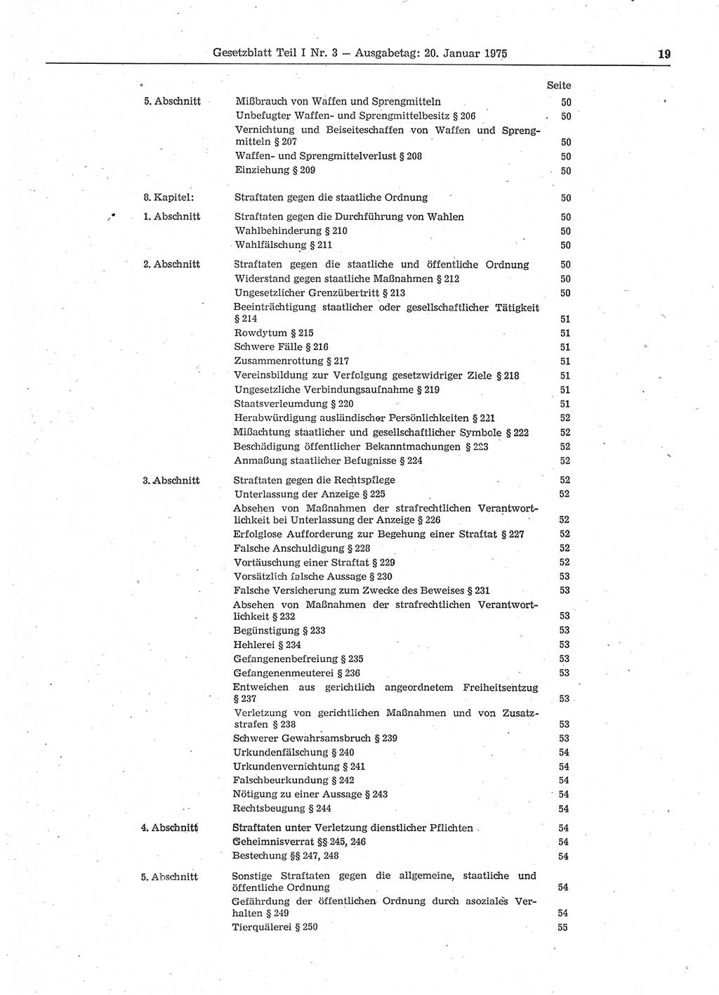 Gesetzblatt (GBl.) der Deutschen Demokratischen Republik (DDR) Teil Ⅰ 1975, Seite 19 (GBl. DDR Ⅰ 1975, S. 19)