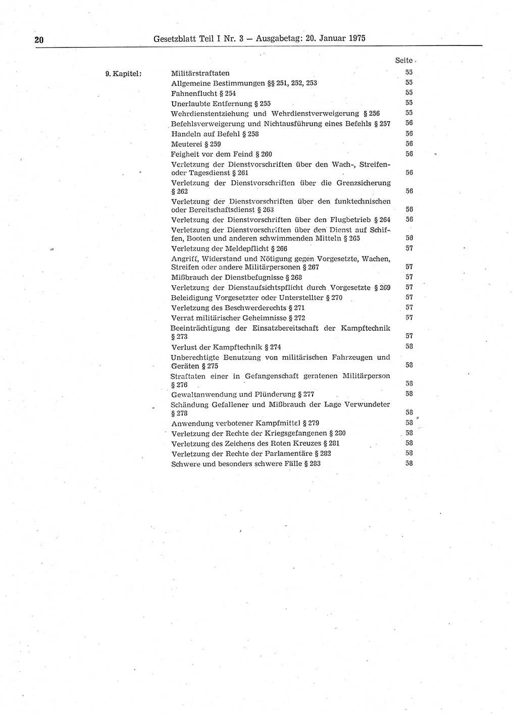 Gesetzblatt (GBl.) der Deutschen Demokratischen Republik (DDR) Teil Ⅰ 1975, Seite 20 (GBl. DDR Ⅰ 1975, S. 20)