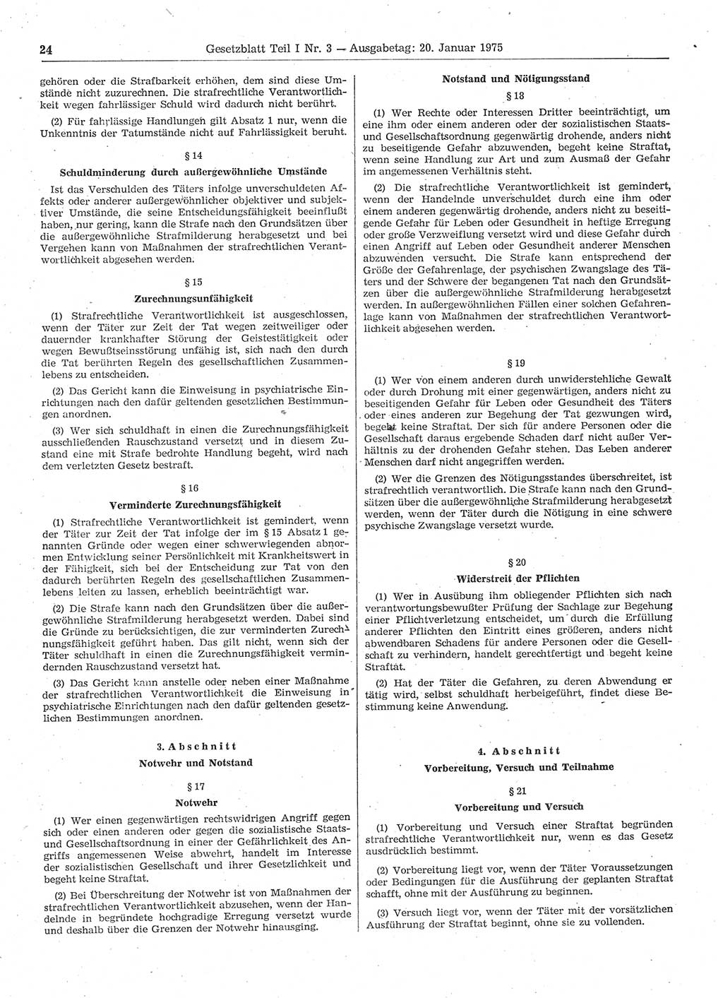 Gesetzblatt (GBl.) der Deutschen Demokratischen Republik (DDR) Teil Ⅰ 1975, Seite 24 (GBl. DDR Ⅰ 1975, S. 24)