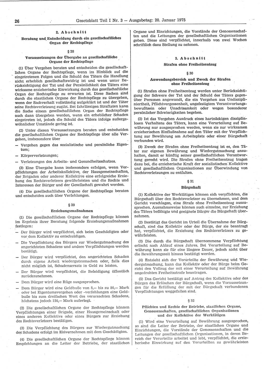Gesetzblatt (GBl.) der Deutschen Demokratischen Republik (DDR) Teil Ⅰ 1975, Seite 26 (GBl. DDR Ⅰ 1975, S. 26)