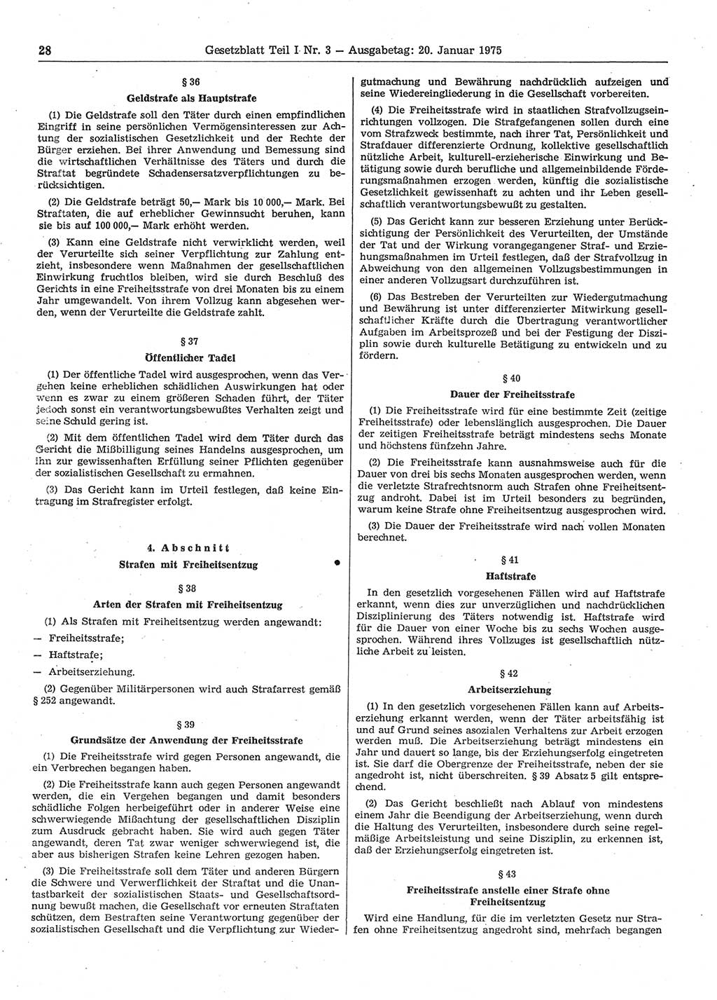 Gesetzblatt (GBl.) der Deutschen Demokratischen Republik (DDR) Teil Ⅰ 1975, Seite 28 (GBl. DDR Ⅰ 1975, S. 28)