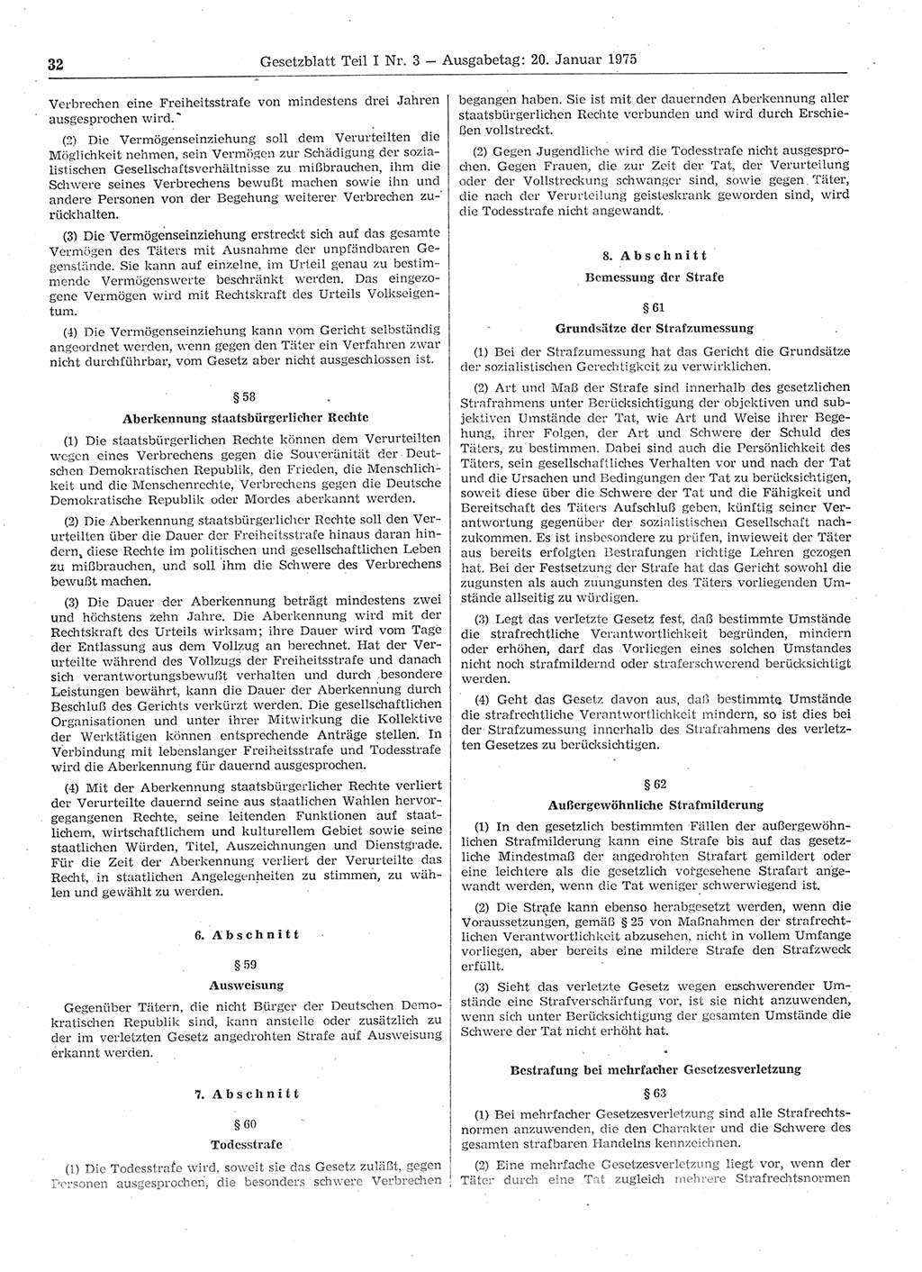 Gesetzblatt (GBl.) der Deutschen Demokratischen Republik (DDR) Teil Ⅰ 1975, Seite 32 (GBl. DDR Ⅰ 1975, S. 32)
