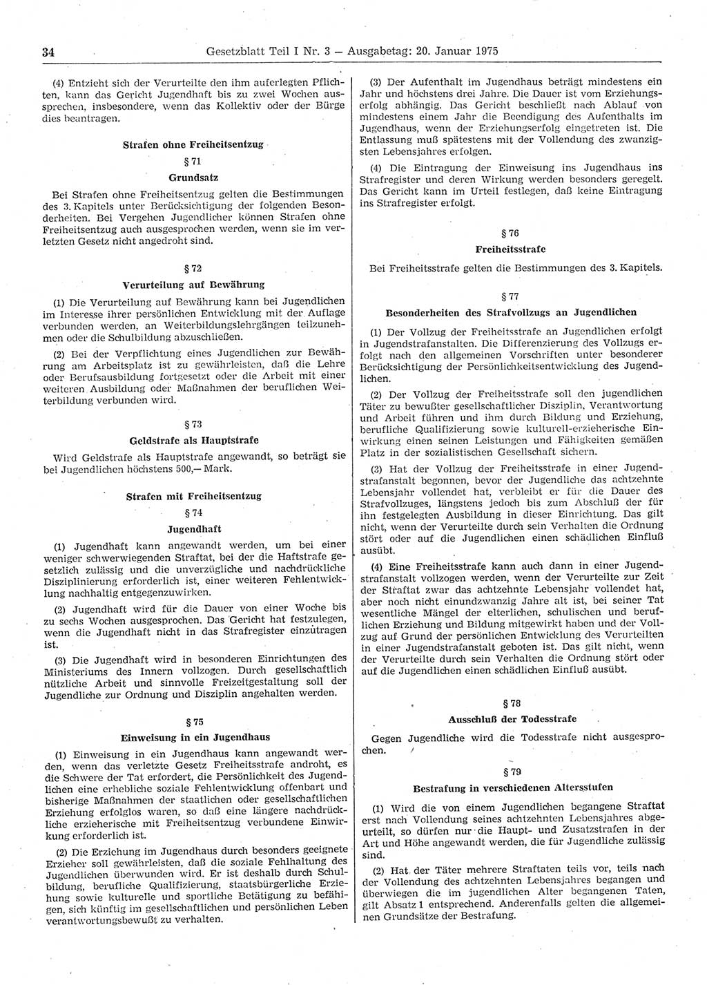 Gesetzblatt (GBl.) der Deutschen Demokratischen Republik (DDR) Teil Ⅰ 1975, Seite 34 (GBl. DDR Ⅰ 1975, S. 34)
