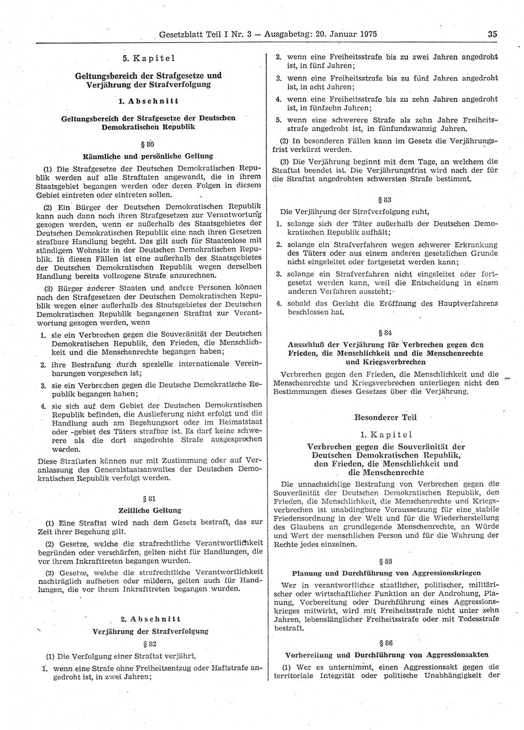 Gesetzblatt (GBl.) der Deutschen Demokratischen Republik (DDR) Teil Ⅰ 1975, Seite 35 (GBl. DDR Ⅰ 1975, S. 35)