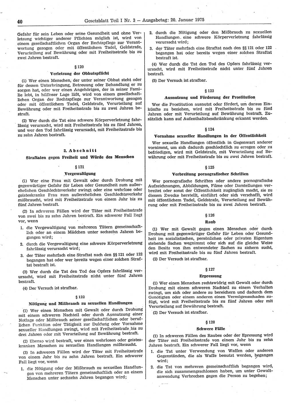 Gesetzblatt (GBl.) der Deutschen Demokratischen Republik (DDR) Teil Ⅰ 1975, Seite 40 (GBl. DDR Ⅰ 1975, S. 40)