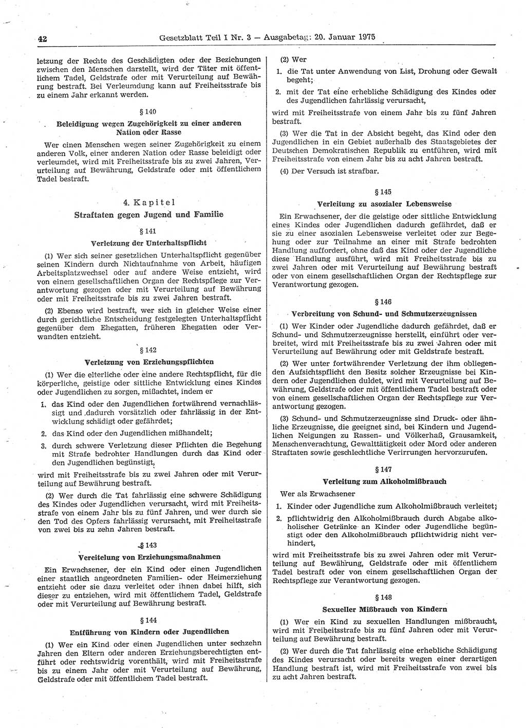 Gesetzblatt (GBl.) der Deutschen Demokratischen Republik (DDR) Teil Ⅰ 1975, Seite 42 (GBl. DDR Ⅰ 1975, S. 42)