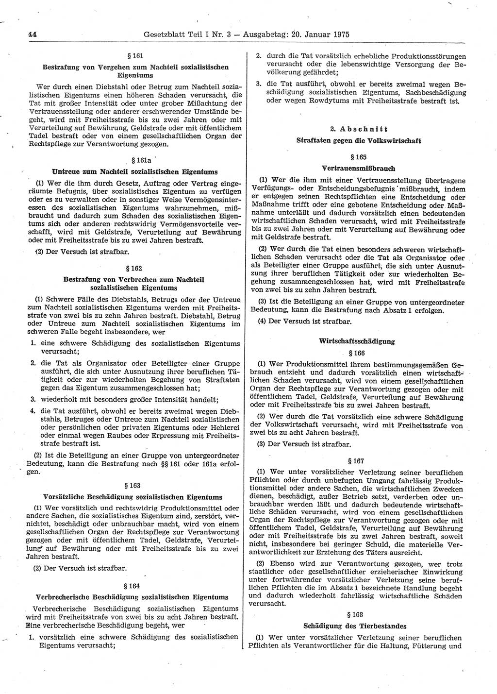 Gesetzblatt (GBl.) der Deutschen Demokratischen Republik (DDR) Teil Ⅰ 1975, Seite 44 (GBl. DDR Ⅰ 1975, S. 44)