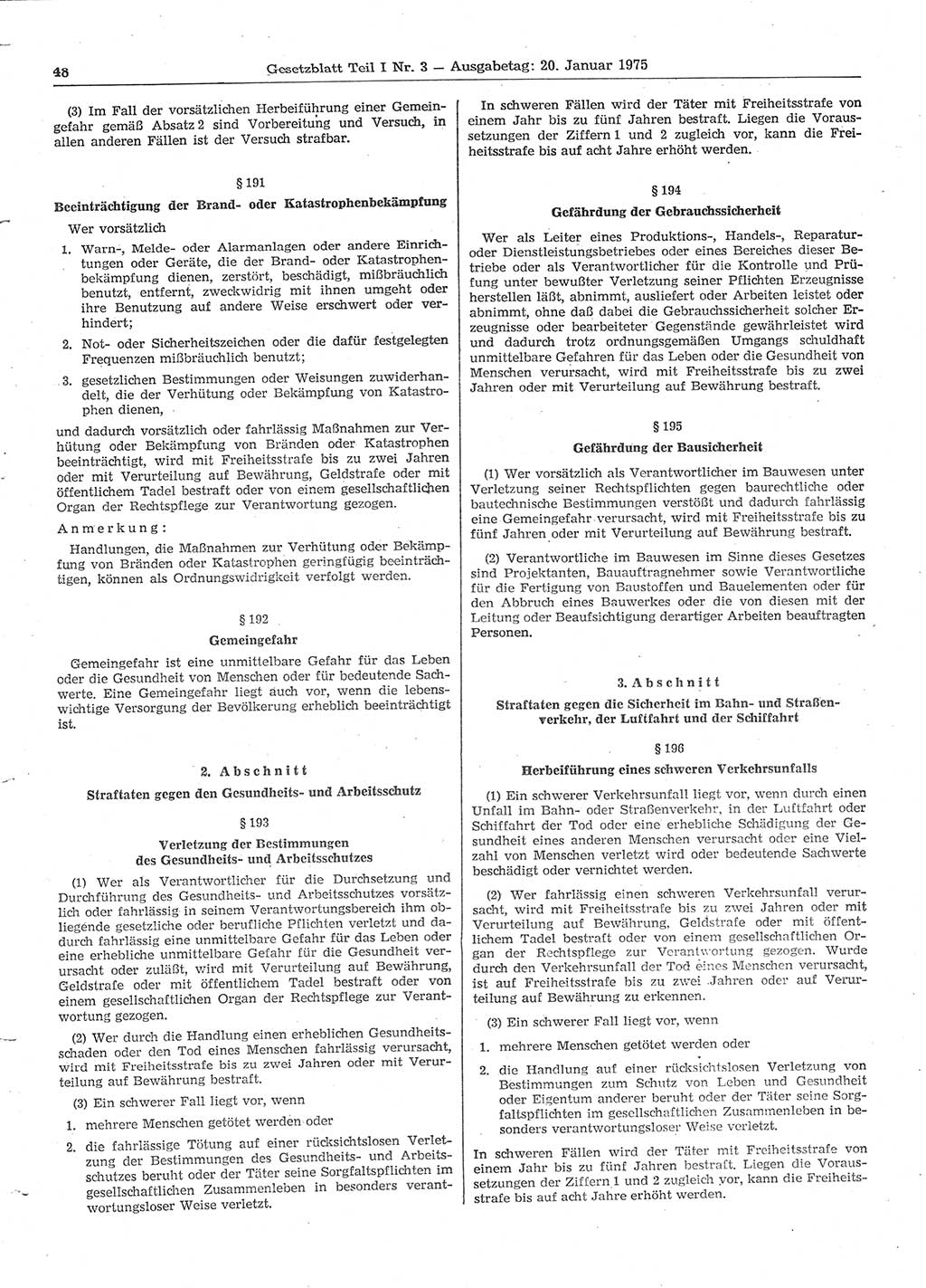 Gesetzblatt (GBl.) der Deutschen Demokratischen Republik (DDR) Teil Ⅰ 1975, Seite 48 (GBl. DDR Ⅰ 1975, S. 48)