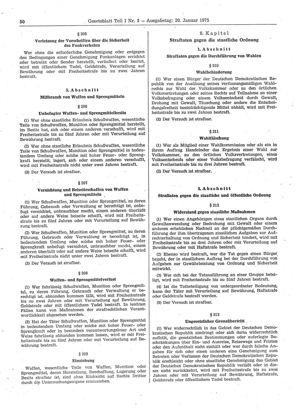 Gesetzblatt (GBl.) der Deutschen Demokratischen Republik (DDR) Teil Ⅰ 1975, Seite 50 (GBl. DDR Ⅰ 1975, S. 50)