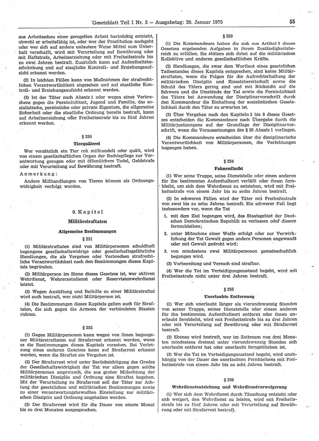 Gesetzblatt (GBl.) der Deutschen Demokratischen Republik (DDR) Teil Ⅰ 1975, Seite 55 (GBl. DDR Ⅰ 1975, S. 55)