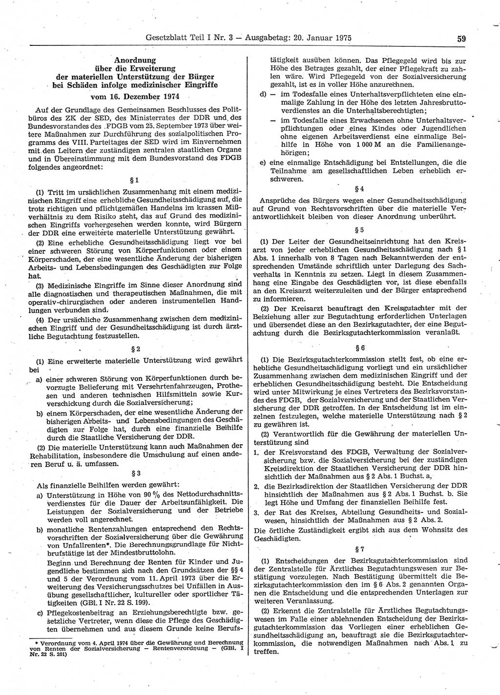 Gesetzblatt (GBl.) der Deutschen Demokratischen Republik (DDR) Teil Ⅰ 1975, Seite 59 (GBl. DDR Ⅰ 1975, S. 59)