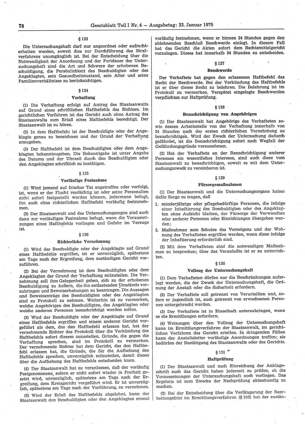 Gesetzblatt (GBl.) der Deutschen Demokratischen Republik (DDR) Teil Ⅰ 1975, Seite 78 (GBl. DDR Ⅰ 1975, S. 78)