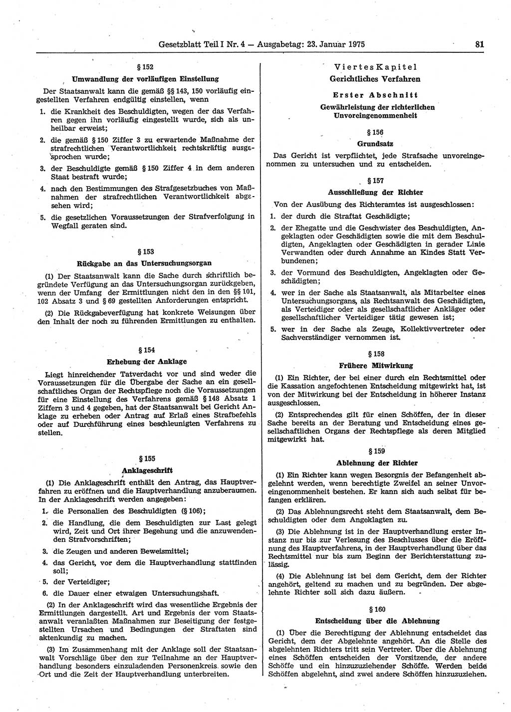 Gesetzblatt (GBl.) der Deutschen Demokratischen Republik (DDR) Teil Ⅰ 1975, Seite 81 (GBl. DDR Ⅰ 1975, S. 81)