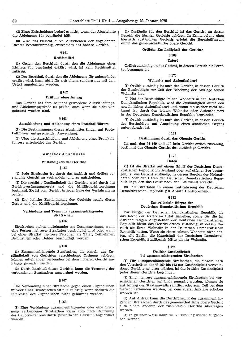 Gesetzblatt (GBl.) der Deutschen Demokratischen Republik (DDR) Teil Ⅰ 1975, Seite 82 (GBl. DDR Ⅰ 1975, S. 82)