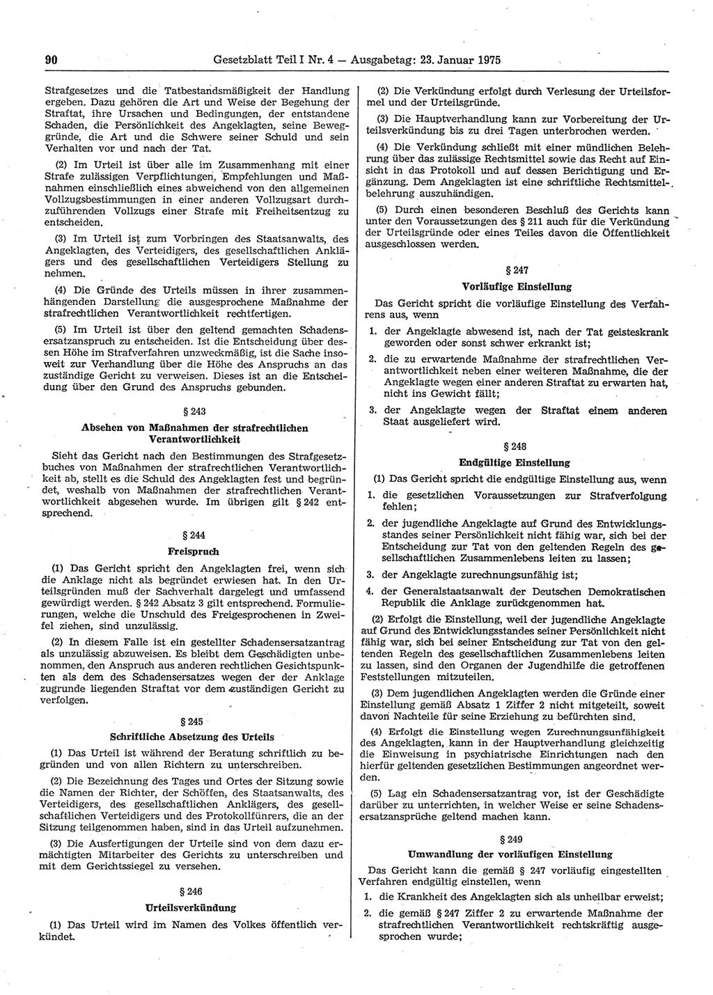 Gesetzblatt (GBl.) der Deutschen Demokratischen Republik (DDR) Teil Ⅰ 1975, Seite 90 (GBl. DDR Ⅰ 1975, S. 90)