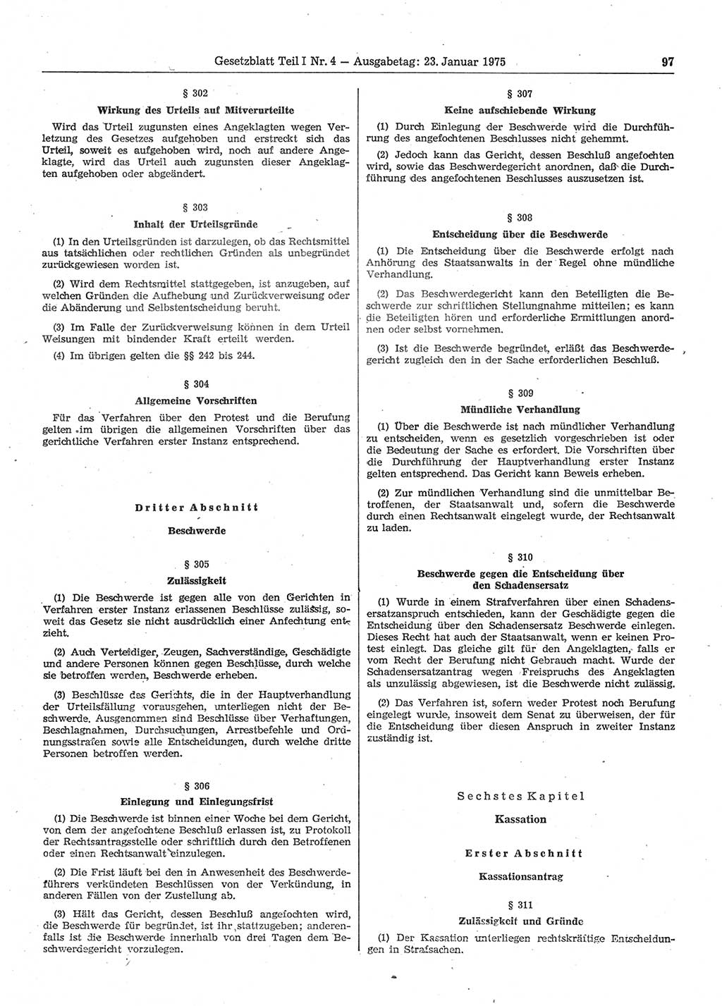 Gesetzblatt (GBl.) der Deutschen Demokratischen Republik (DDR) Teil Ⅰ 1975, Seite 97 (GBl. DDR Ⅰ 1975, S. 97)