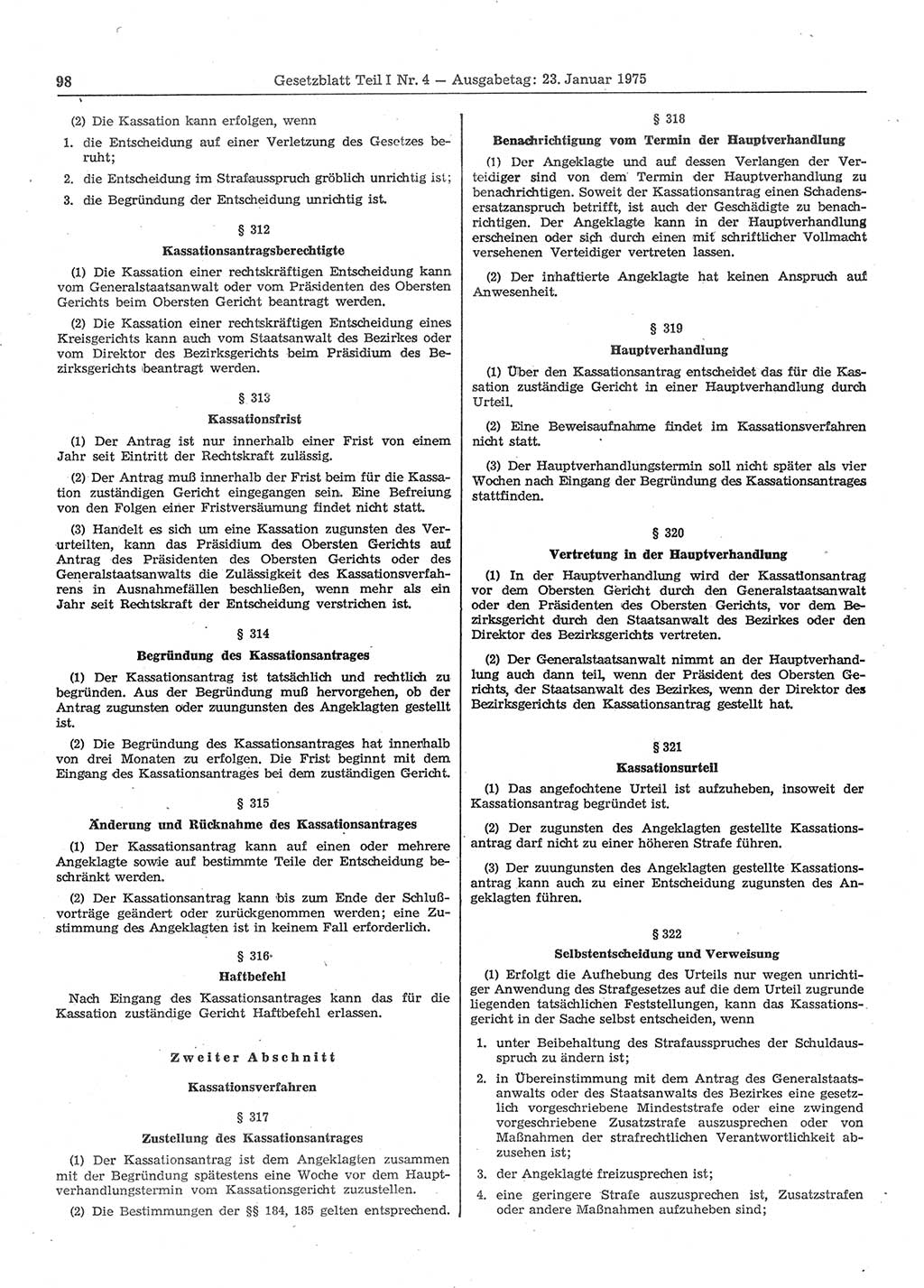 Gesetzblatt (GBl.) der Deutschen Demokratischen Republik (DDR) Teil Ⅰ 1975, Seite 98 (GBl. DDR Ⅰ 1975, S. 98)