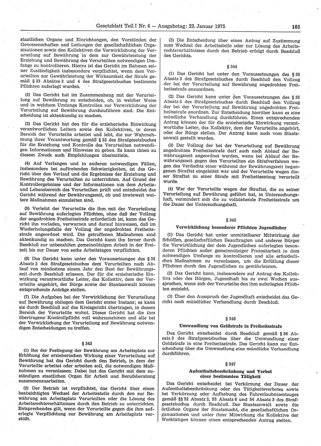 Gesetzblatt (GBl.) der Deutschen Demokratischen Republik (DDR) Teil Ⅰ 1975, Seite 101 (GBl. DDR Ⅰ 1975, S. 101)
