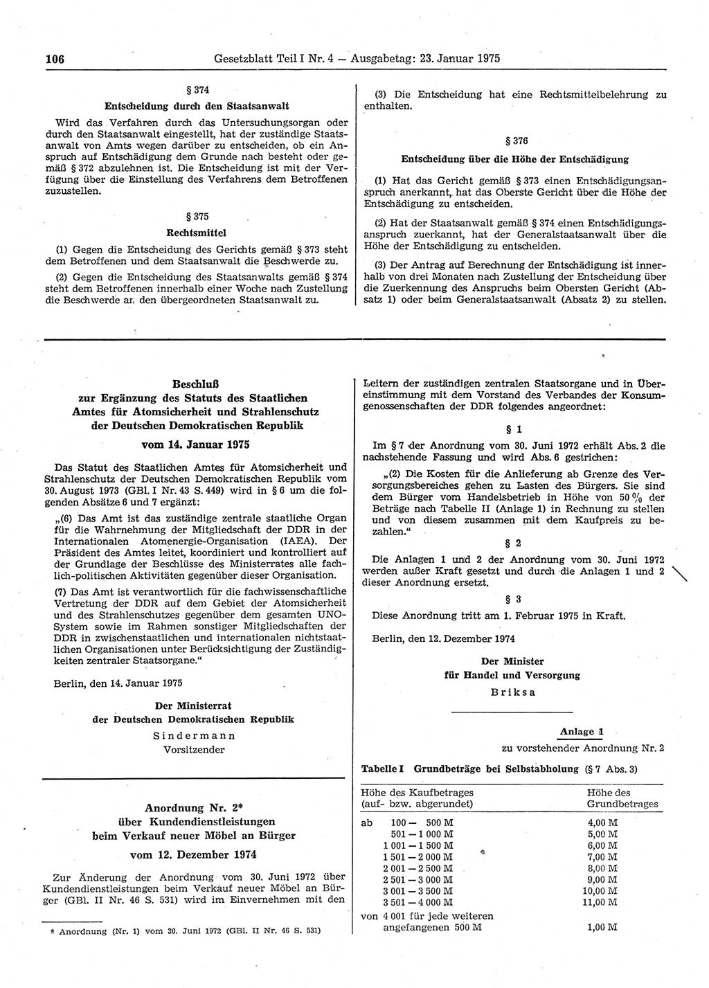 Gesetzblatt (GBl.) der Deutschen Demokratischen Republik (DDR) Teil Ⅰ 1975, Seite 106 (GBl. DDR Ⅰ 1975, S. 106)