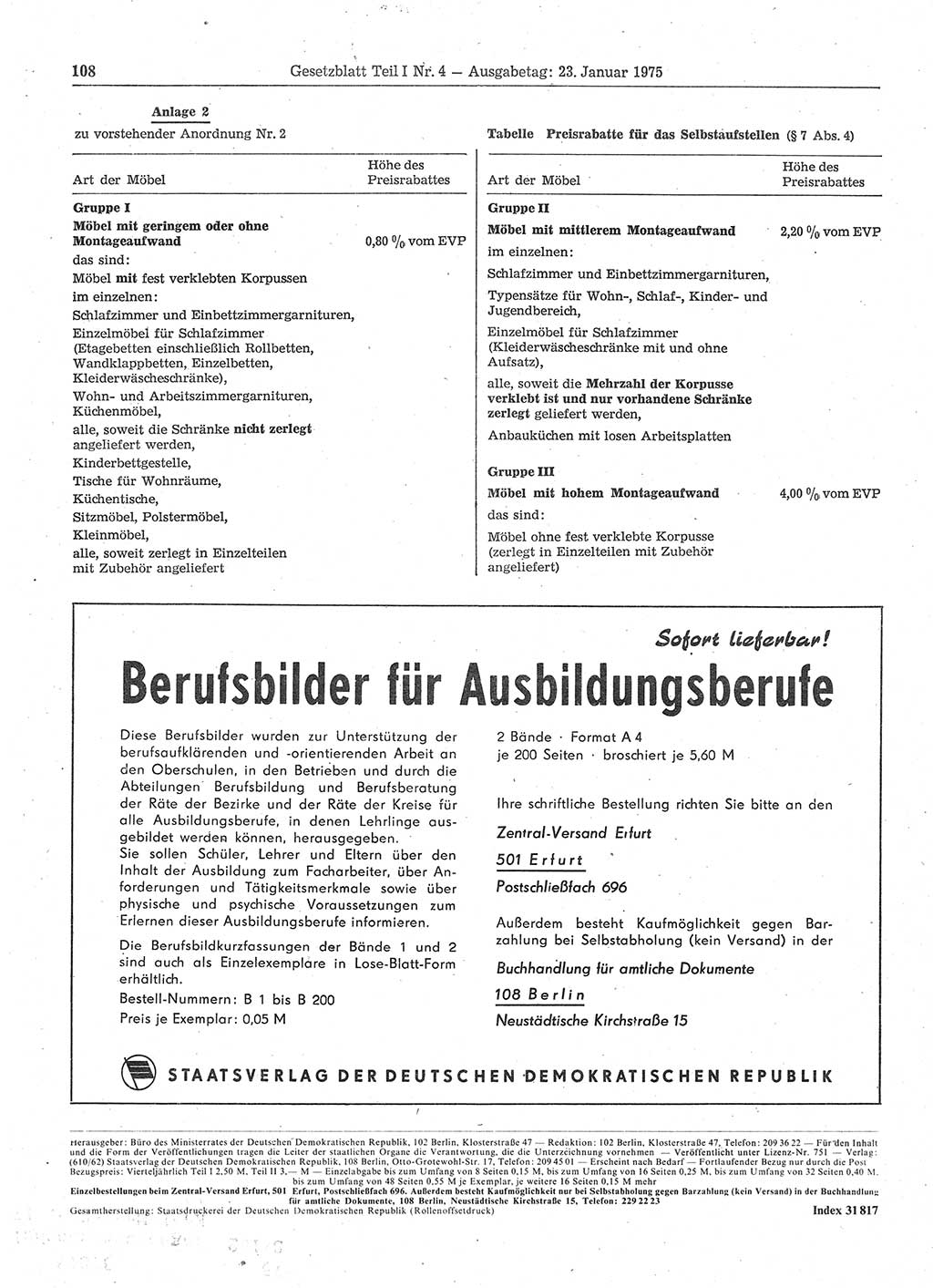 Gesetzblatt (GBl.) der Deutschen Demokratischen Republik (DDR) Teil Ⅰ 1975, Seite 108 (GBl. DDR Ⅰ 1975, S. 108)