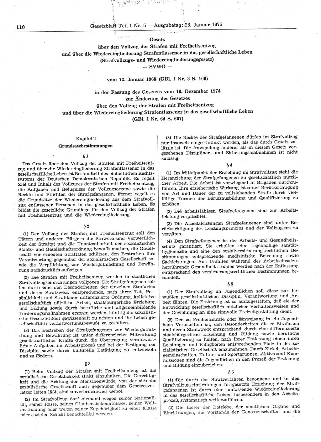 Gesetzblatt (GBl.) der Deutschen Demokratischen Republik (DDR) Teil Ⅰ 1975, Seite 110 (GBl. DDR Ⅰ 1975, S. 110)