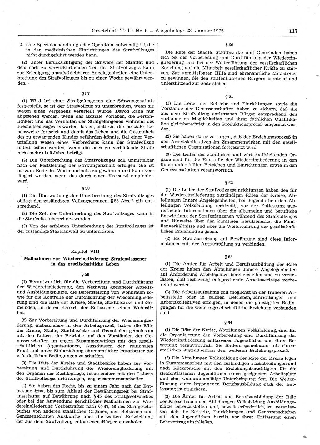 Gesetzblatt (GBl.) der Deutschen Demokratischen Republik (DDR) Teil Ⅰ 1975, Seite 117 (GBl. DDR Ⅰ 1975, S. 117)