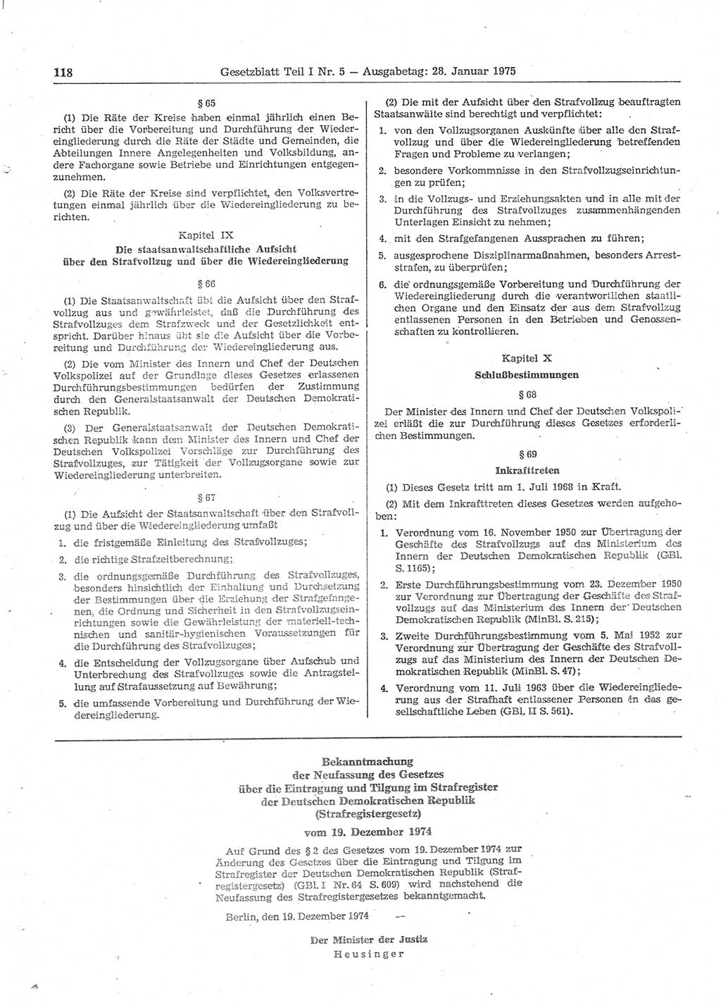 Gesetzblatt (GBl.) der Deutschen Demokratischen Republik (DDR) Teil Ⅰ 1975, Seite 118 (GBl. DDR Ⅰ 1975, S. 118)
