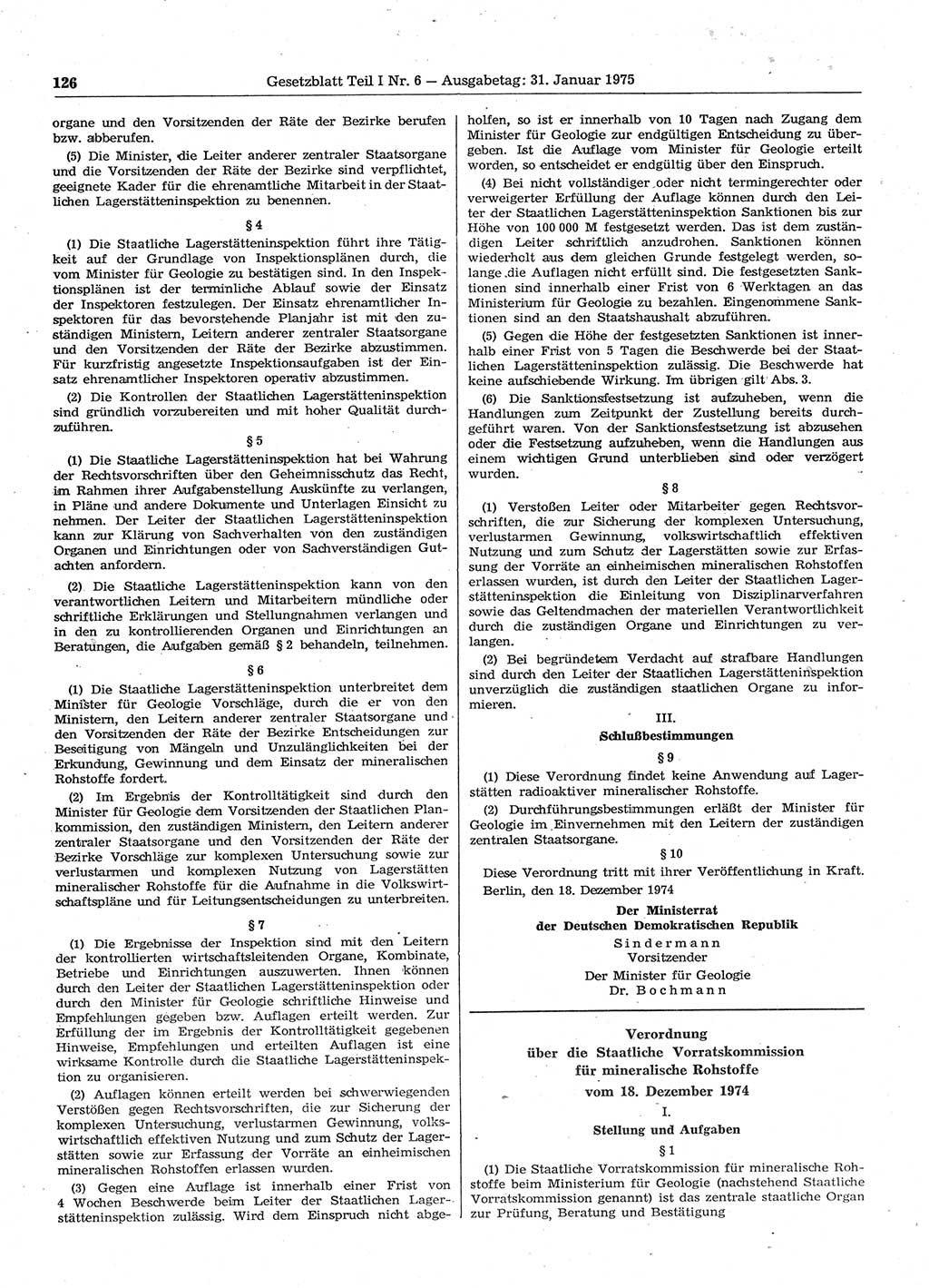 Gesetzblatt (GBl.) der Deutschen Demokratischen Republik (DDR) Teil Ⅰ 1975, Seite 126 (GBl. DDR Ⅰ 1975, S. 126)