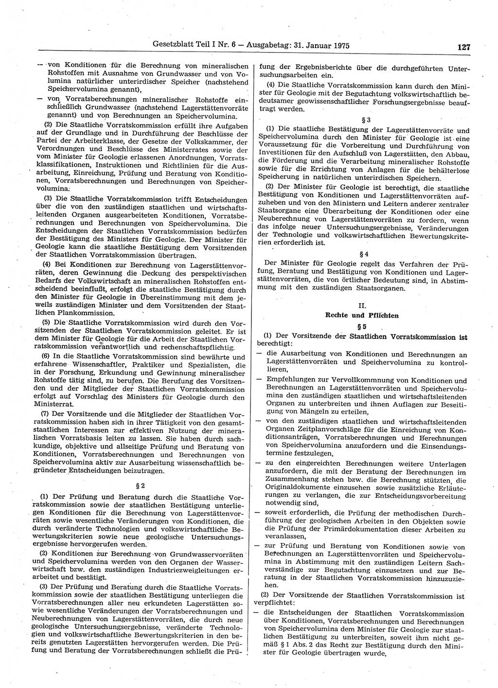 Gesetzblatt (GBl.) der Deutschen Demokratischen Republik (DDR) Teil Ⅰ 1975, Seite 127 (GBl. DDR Ⅰ 1975, S. 127)
