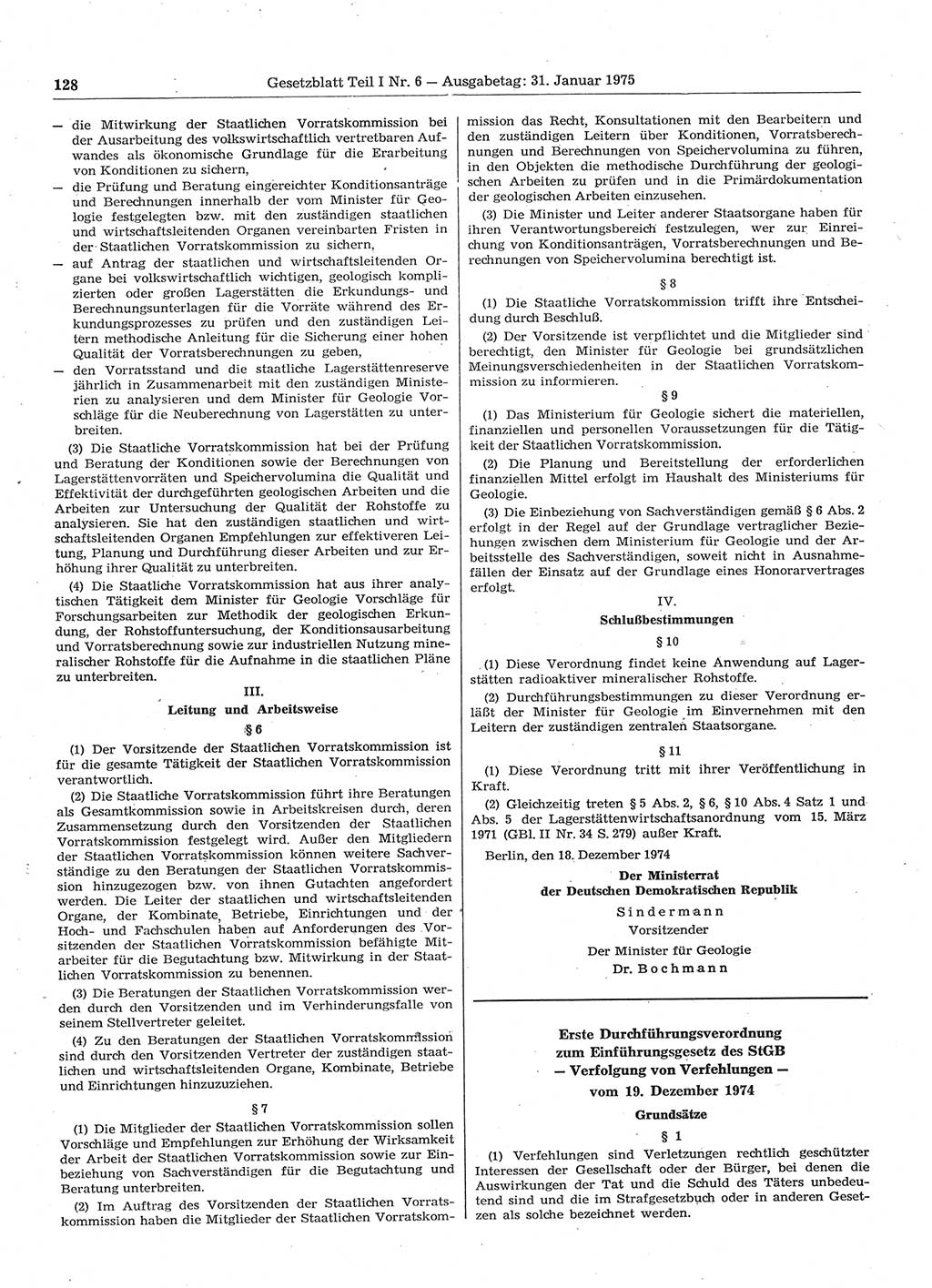 Gesetzblatt (GBl.) der Deutschen Demokratischen Republik (DDR) Teil Ⅰ 1975, Seite 128 (GBl. DDR Ⅰ 1975, S. 128)
