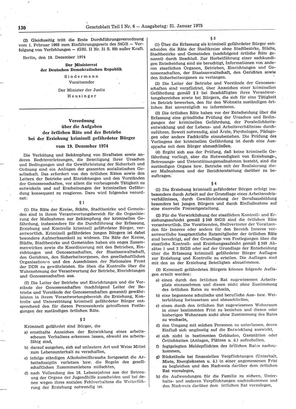 Gesetzblatt (GBl.) der Deutschen Demokratischen Republik (DDR) Teil Ⅰ 1975, Seite 130 (GBl. DDR Ⅰ 1975, S. 130)