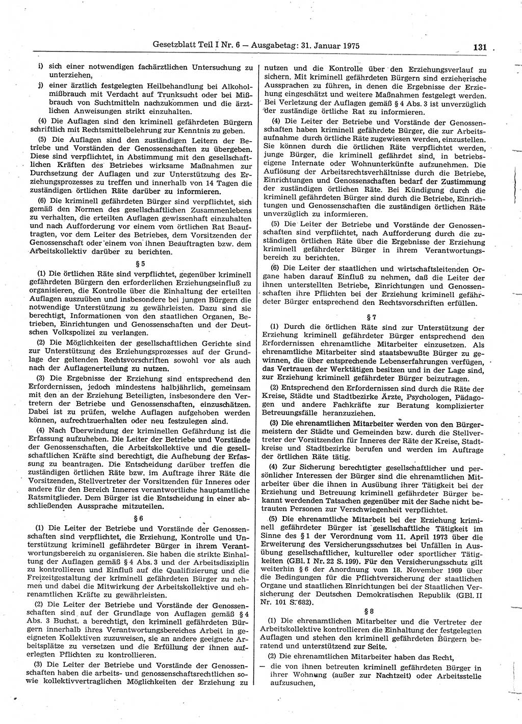 Gesetzblatt (GBl.) der Deutschen Demokratischen Republik (DDR) Teil Ⅰ 1975, Seite 131 (GBl. DDR Ⅰ 1975, S. 131)