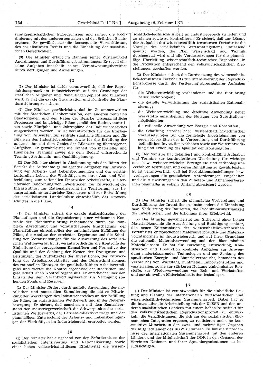 Gesetzblatt (GBl.) der Deutschen Demokratischen Republik (DDR) Teil Ⅰ 1975, Seite 134 (GBl. DDR Ⅰ 1975, S. 134)