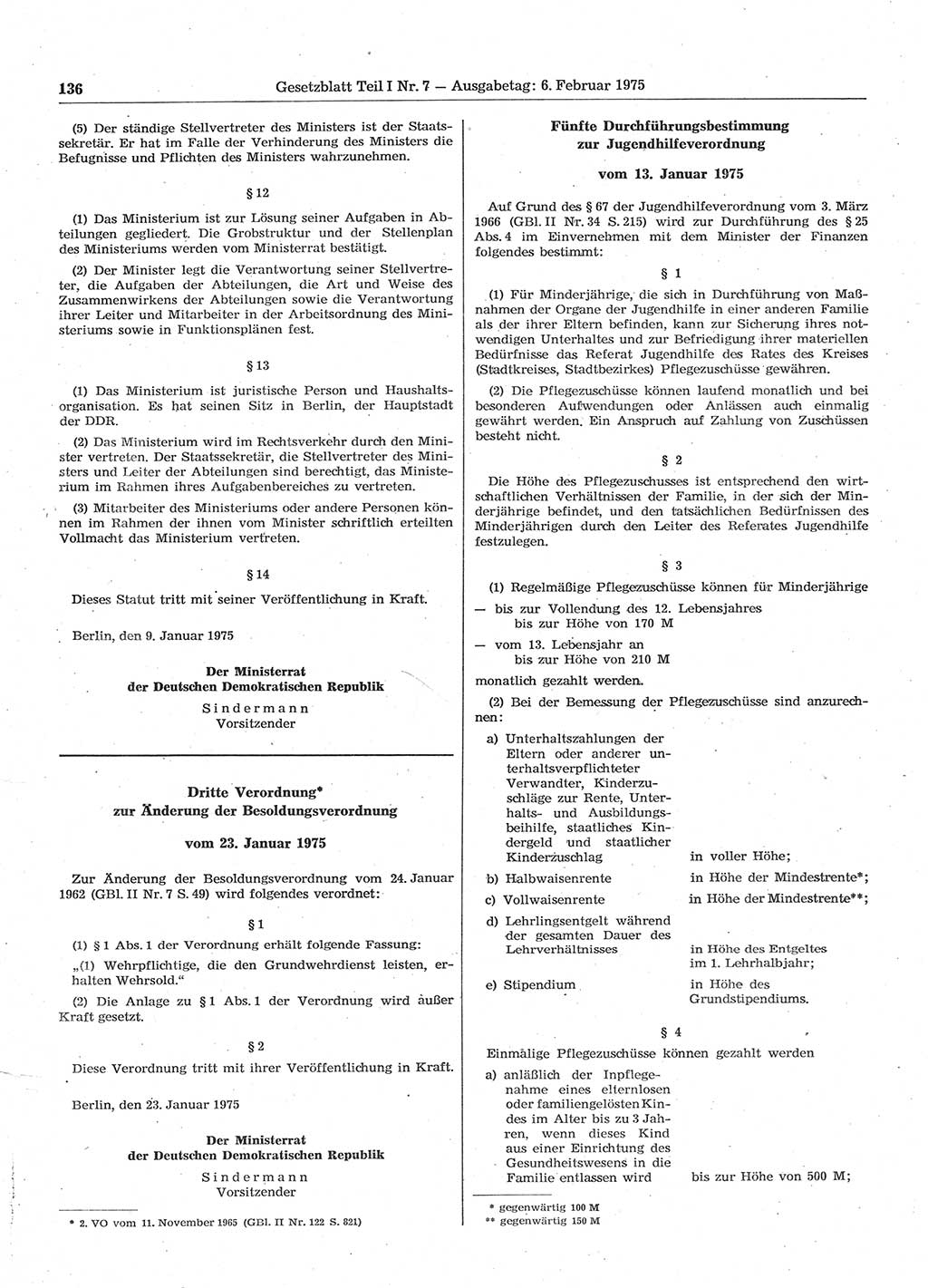 Gesetzblatt (GBl.) der Deutschen Demokratischen Republik (DDR) Teil Ⅰ 1975, Seite 136 (GBl. DDR Ⅰ 1975, S. 136)