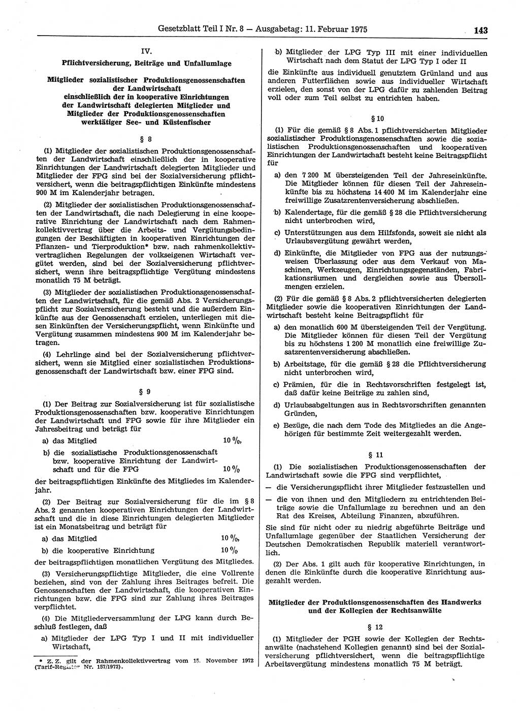 Gesetzblatt (GBl.) der Deutschen Demokratischen Republik (DDR) Teil Ⅰ 1975, Seite 143 (GBl. DDR Ⅰ 1975, S. 143)