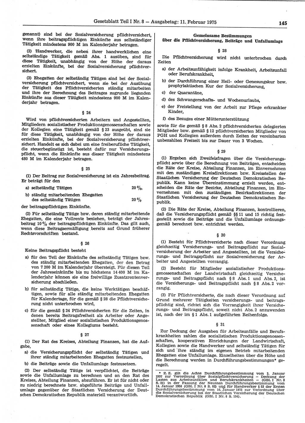 Gesetzblatt (GBl.) der Deutschen Demokratischen Republik (DDR) Teil Ⅰ 1975, Seite 145 (GBl. DDR Ⅰ 1975, S. 145)