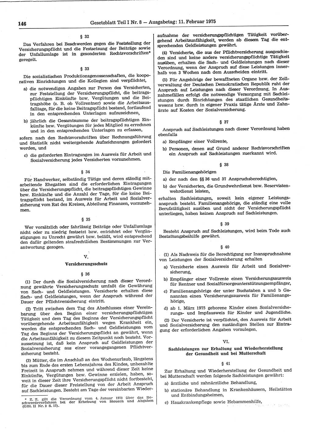 Gesetzblatt (GBl.) der Deutschen Demokratischen Republik (DDR) Teil Ⅰ 1975, Seite 146 (GBl. DDR Ⅰ 1975, S. 146)