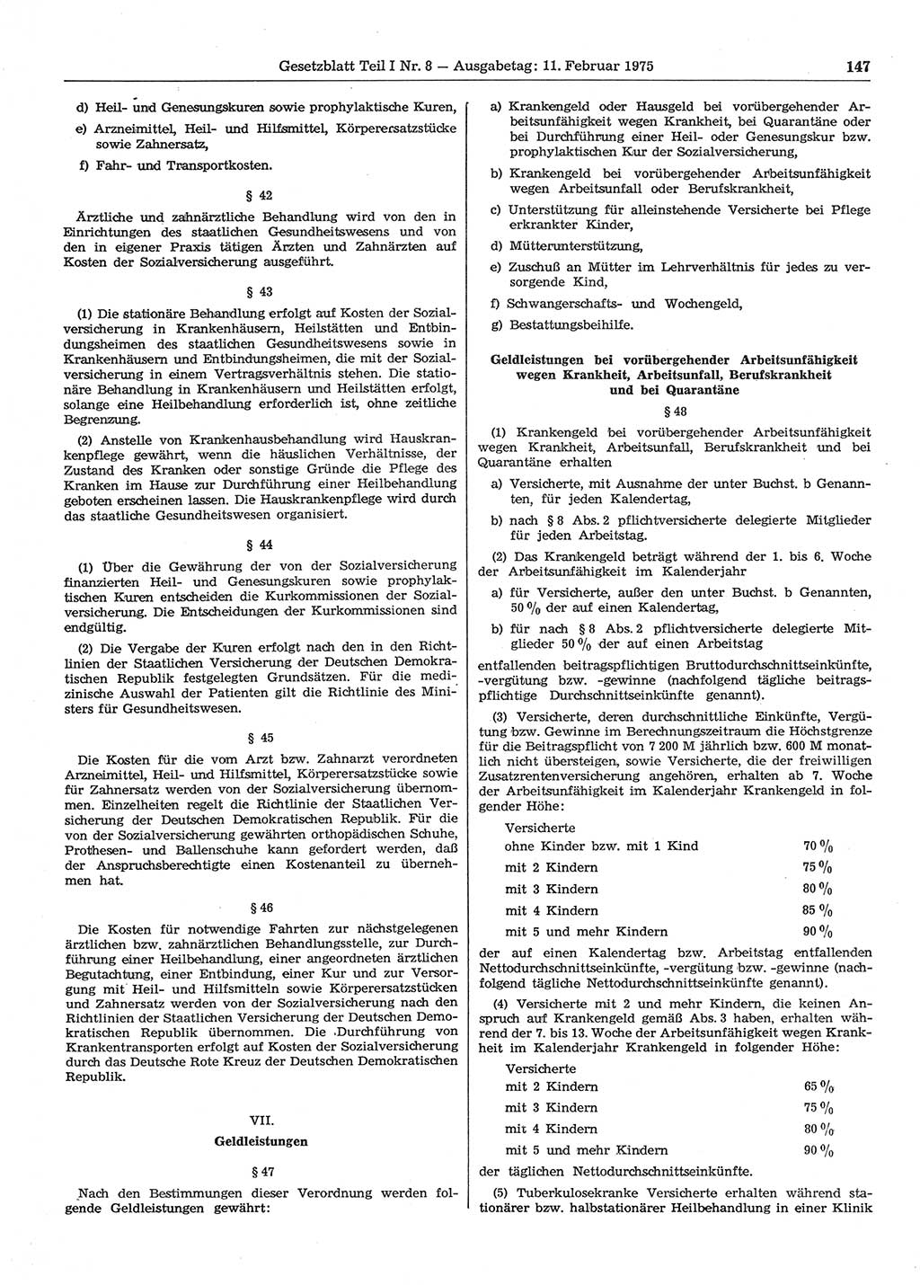 Gesetzblatt (GBl.) der Deutschen Demokratischen Republik (DDR) Teil Ⅰ 1975, Seite 147 (GBl. DDR Ⅰ 1975, S. 147)