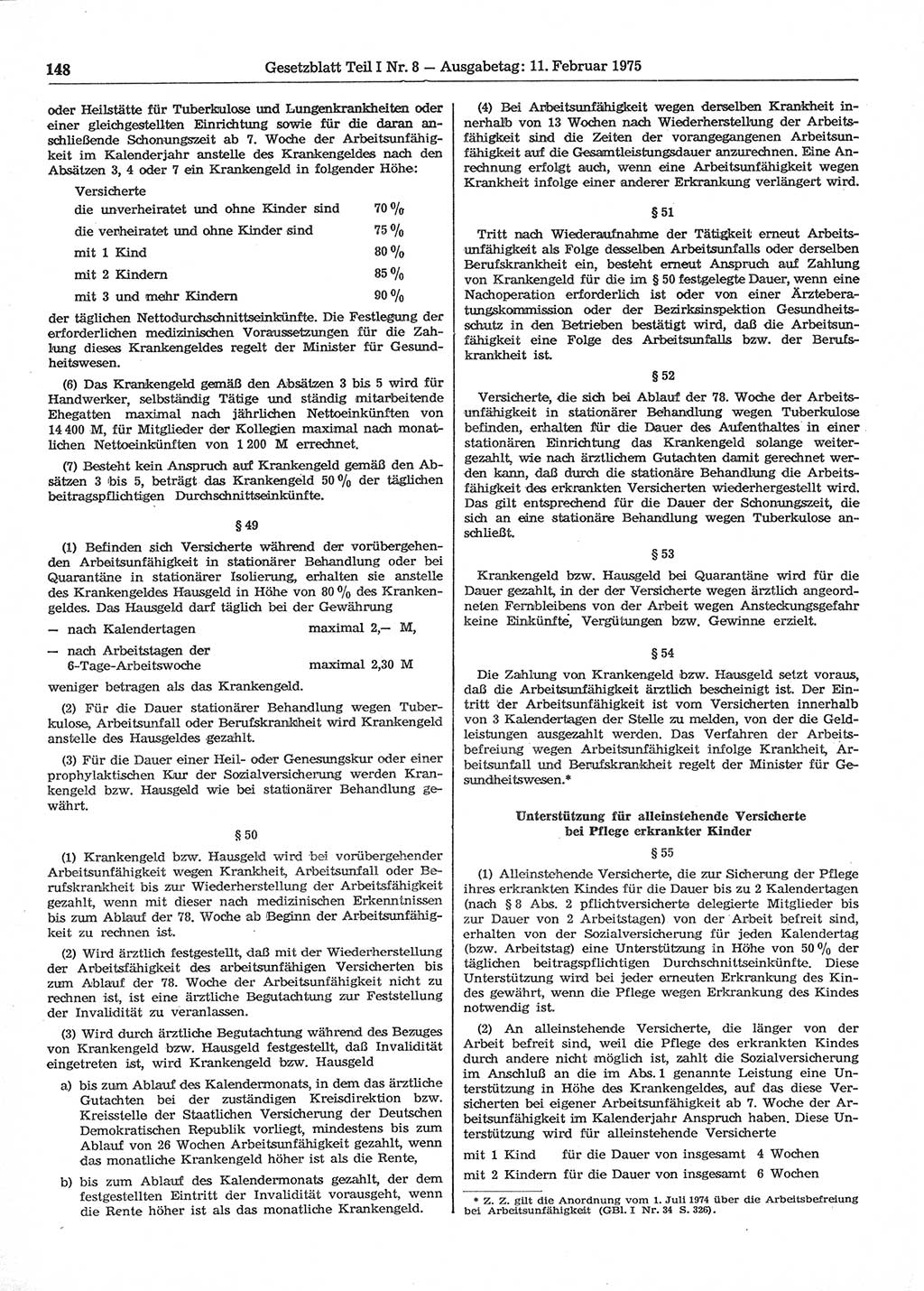 Gesetzblatt (GBl.) der Deutschen Demokratischen Republik (DDR) Teil Ⅰ 1975, Seite 148 (GBl. DDR Ⅰ 1975, S. 148)