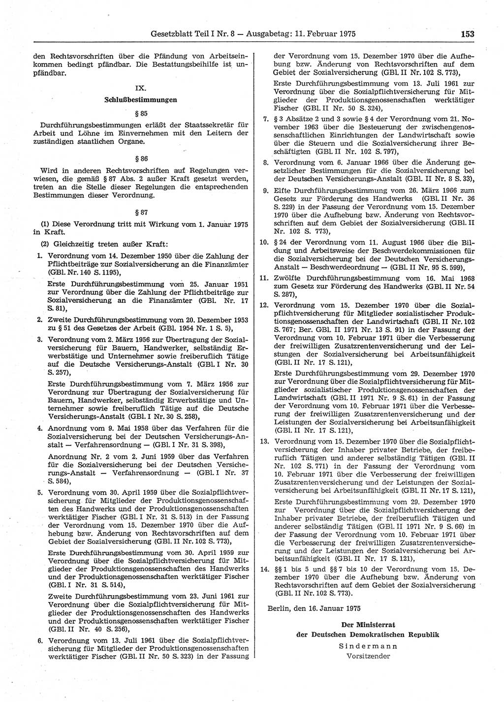 Gesetzblatt (GBl.) der Deutschen Demokratischen Republik (DDR) Teil Ⅰ 1975, Seite 153 (GBl. DDR Ⅰ 1975, S. 153)