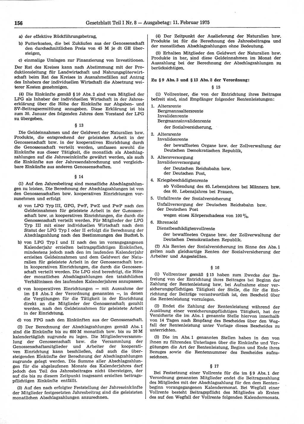 Gesetzblatt (GBl.) der Deutschen Demokratischen Republik (DDR) Teil Ⅰ 1975, Seite 156 (GBl. DDR Ⅰ 1975, S. 156)