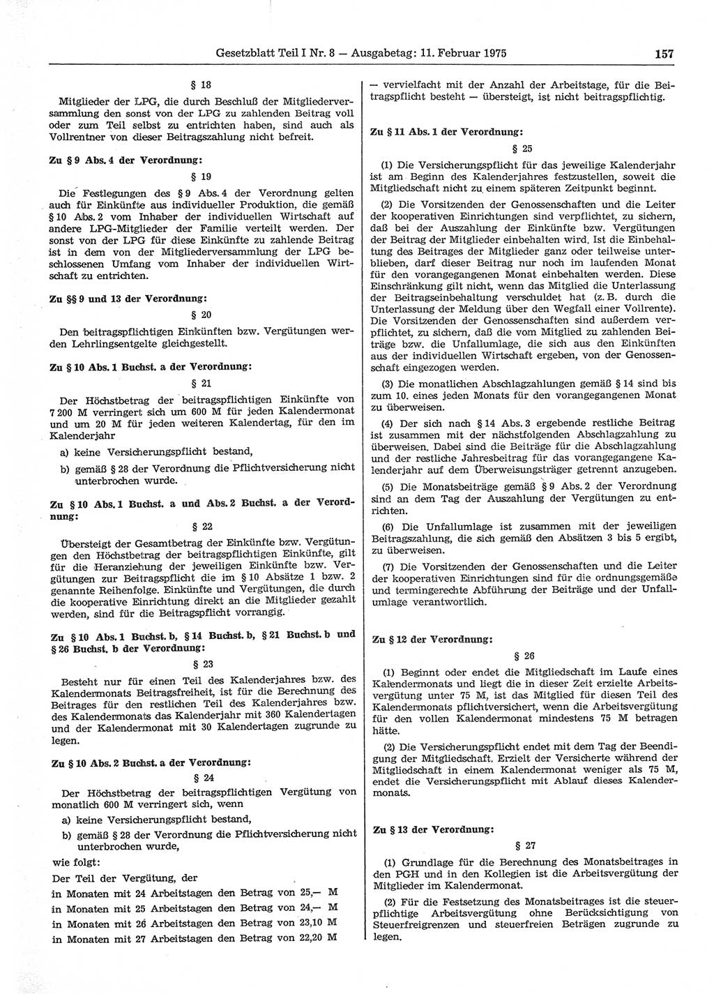 Gesetzblatt (GBl.) der Deutschen Demokratischen Republik (DDR) Teil Ⅰ 1975, Seite 157 (GBl. DDR Ⅰ 1975, S. 157)