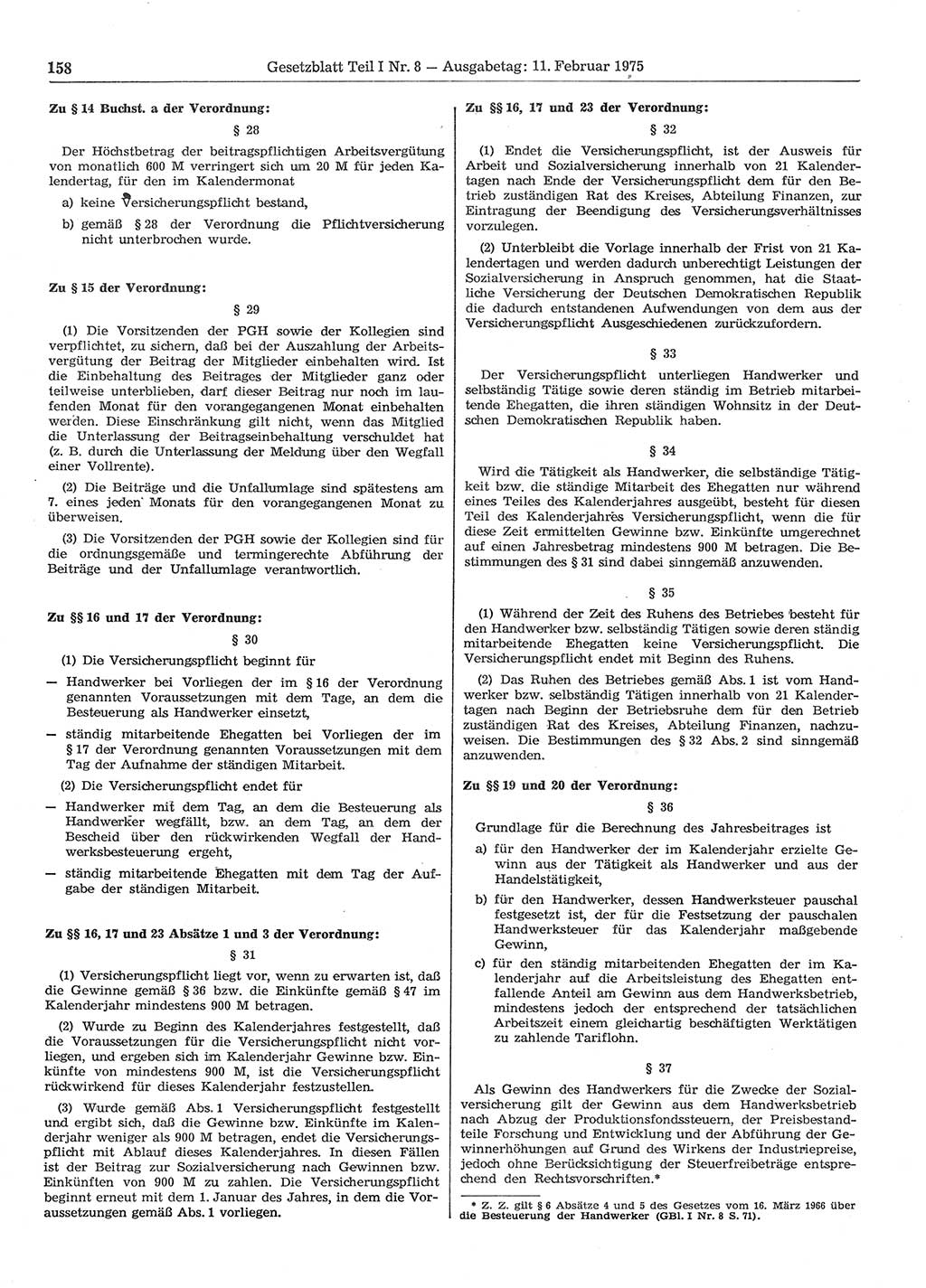 Gesetzblatt (GBl.) der Deutschen Demokratischen Republik (DDR) Teil Ⅰ 1975, Seite 158 (GBl. DDR Ⅰ 1975, S. 158)