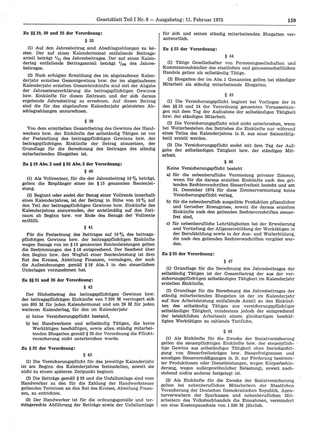 Gesetzblatt (GBl.) der Deutschen Demokratischen Republik (DDR) Teil Ⅰ 1975, Seite 159 (GBl. DDR Ⅰ 1975, S. 159)