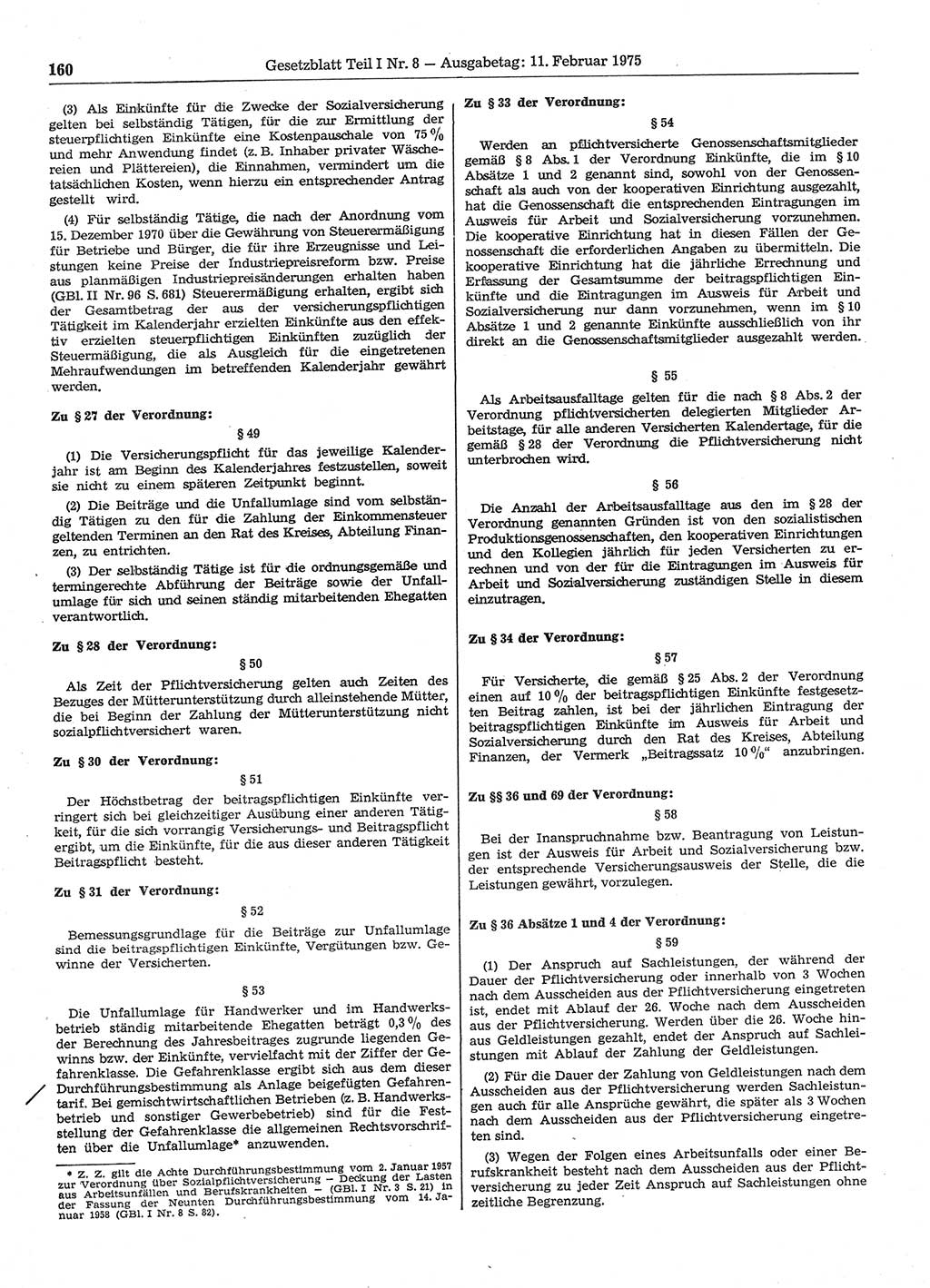 Gesetzblatt (GBl.) der Deutschen Demokratischen Republik (DDR) Teil Ⅰ 1975, Seite 160 (GBl. DDR Ⅰ 1975, S. 160)