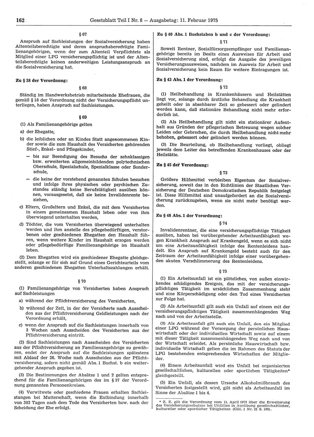 Gesetzblatt (GBl.) der Deutschen Demokratischen Republik (DDR) Teil Ⅰ 1975, Seite 162 (GBl. DDR Ⅰ 1975, S. 162)