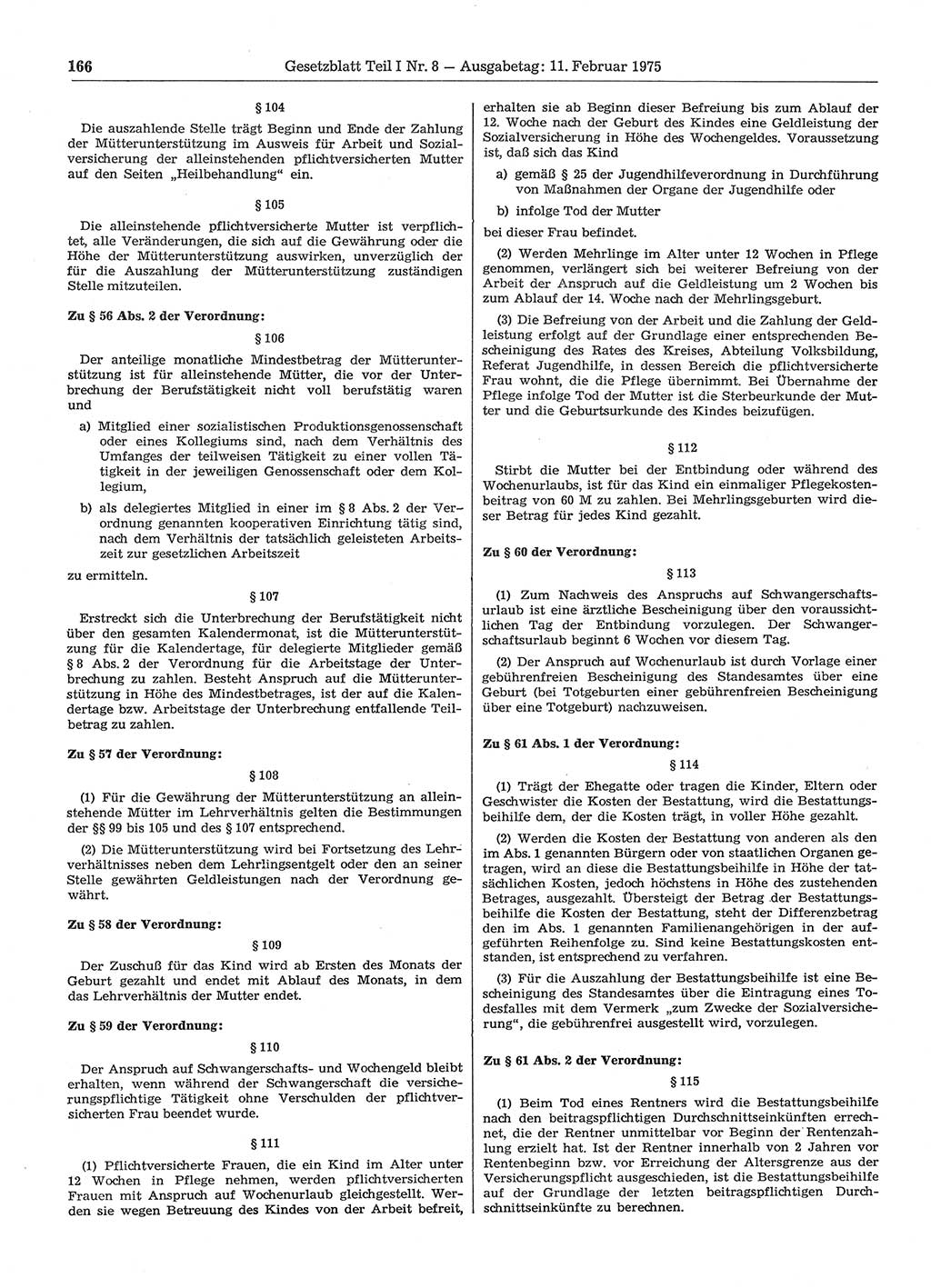 Gesetzblatt (GBl.) der Deutschen Demokratischen Republik (DDR) Teil Ⅰ 1975, Seite 166 (GBl. DDR Ⅰ 1975, S. 166)