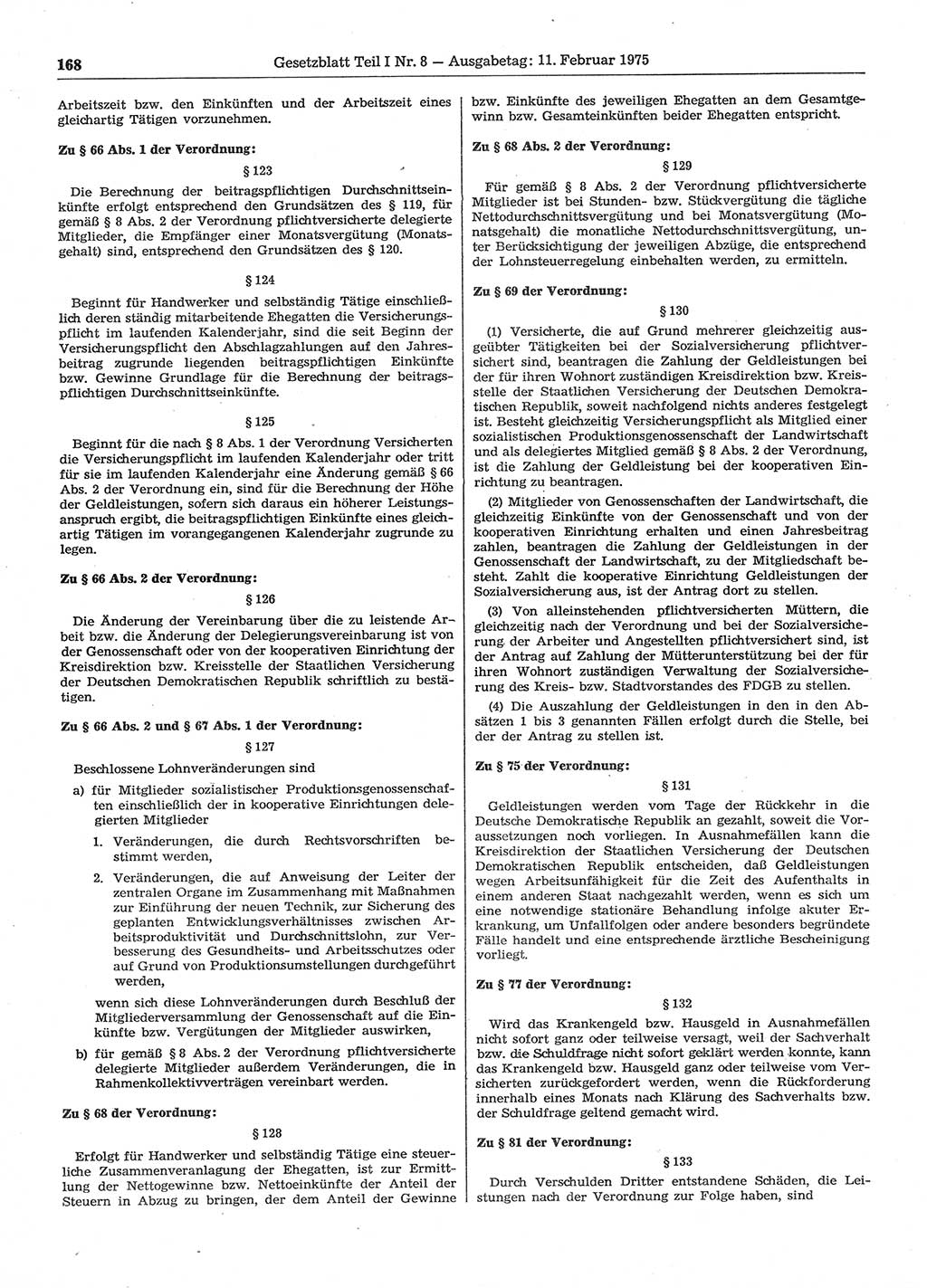 Gesetzblatt (GBl.) der Deutschen Demokratischen Republik (DDR) Teil Ⅰ 1975, Seite 168 (GBl. DDR Ⅰ 1975, S. 168)