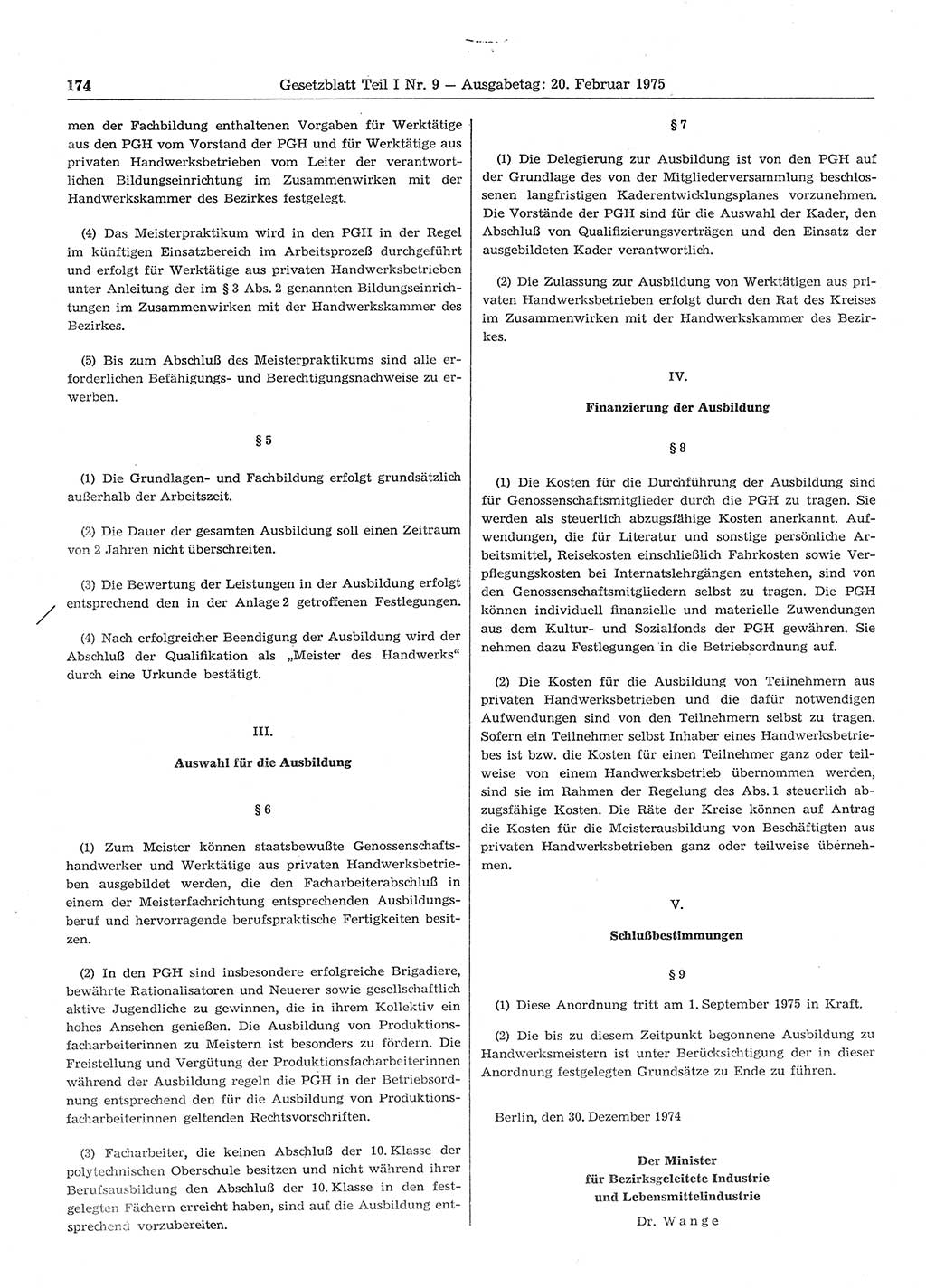 Gesetzblatt (GBl.) der Deutschen Demokratischen Republik (DDR) Teil Ⅰ 1975, Seite 174 (GBl. DDR Ⅰ 1975, S. 174)